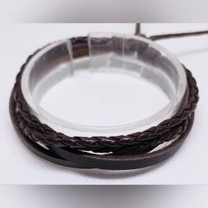Men's bracelet leather braided layered brown new e99